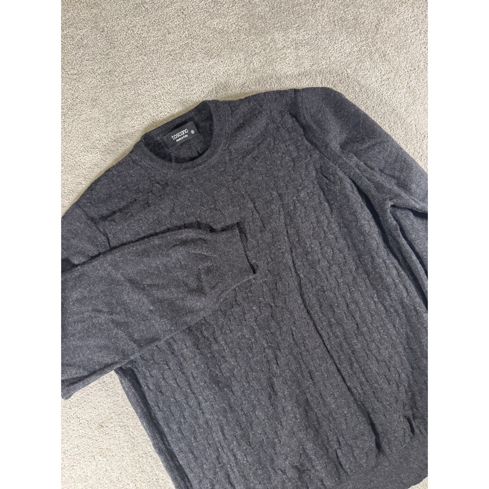 Toscano ITALY 100% Merino Wool Mock Neck Sweater Mens M Gray ** Flawed **